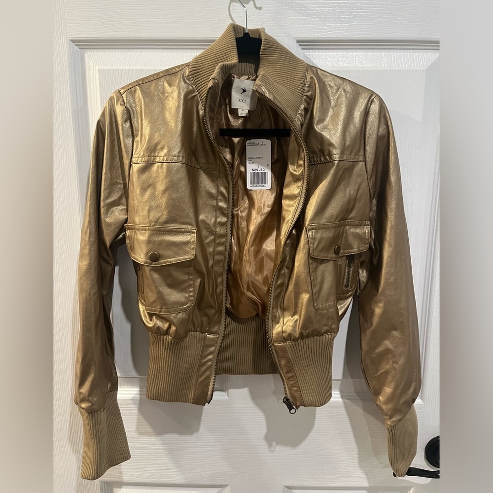 Forever 21 Women’s Gold Metallic Jacket, Size L, NWT